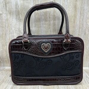 Brighton Make Up Travel Toiletry‎ Leather Brown Croc & Black Bag 12x8x5 READ